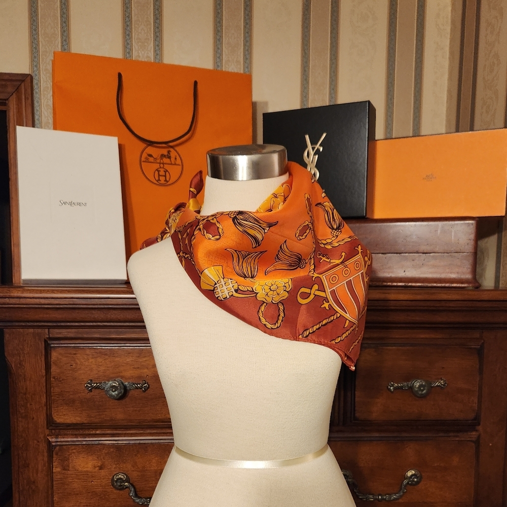 Vintage Yellow Orange Gold Coat of Arms Family Crest Scarf